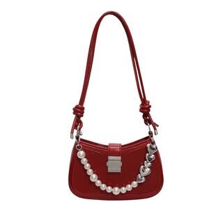 BEIKAMU 1pc Elegant Printed Shoulder Purse With Beads and Hearts